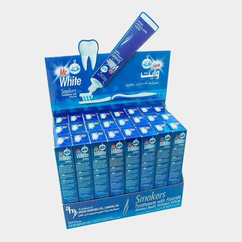 MR. WHITE Smokers Toothpaste 100g – Pack of 12 | Teeth Whitening & Stain Removal | Anti-Tobacco Stains | Fresh Breath | Best Price in UAE – Only AED 125