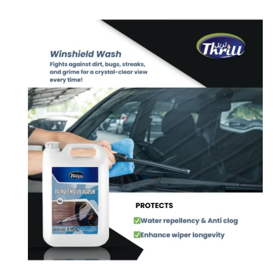 Thrill Windshield Washer Fluid 5 Ltr – Ready-to-Use Glass Cleaner for Cars, SUVs & Trucks | Streak-Free Shine | Bug, Dirt & Grime Remover | UAE Automotive Use