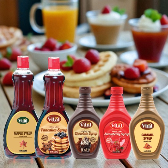 Vital Syrups Collection – Strawberry, Chocolate, Caramel, Pancake & Maple | Premium Dessert & Breakfast Syrups | Carton of 12 Each